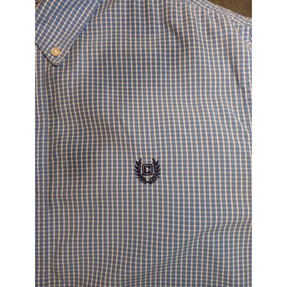 Mens Chaps Long Sleeve Button Down Shirt Large Blue White Check Pattern - Picture 3 of 5